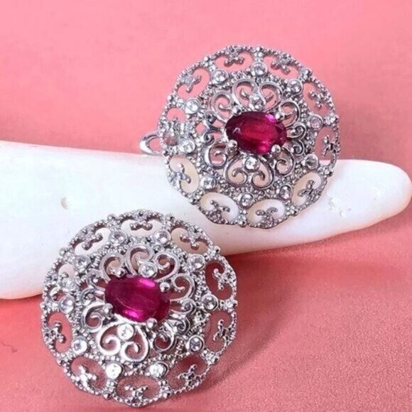 Natural Ruby 14K White Gold on 925 Sterling Silver Earrings - Picture 6 of 6